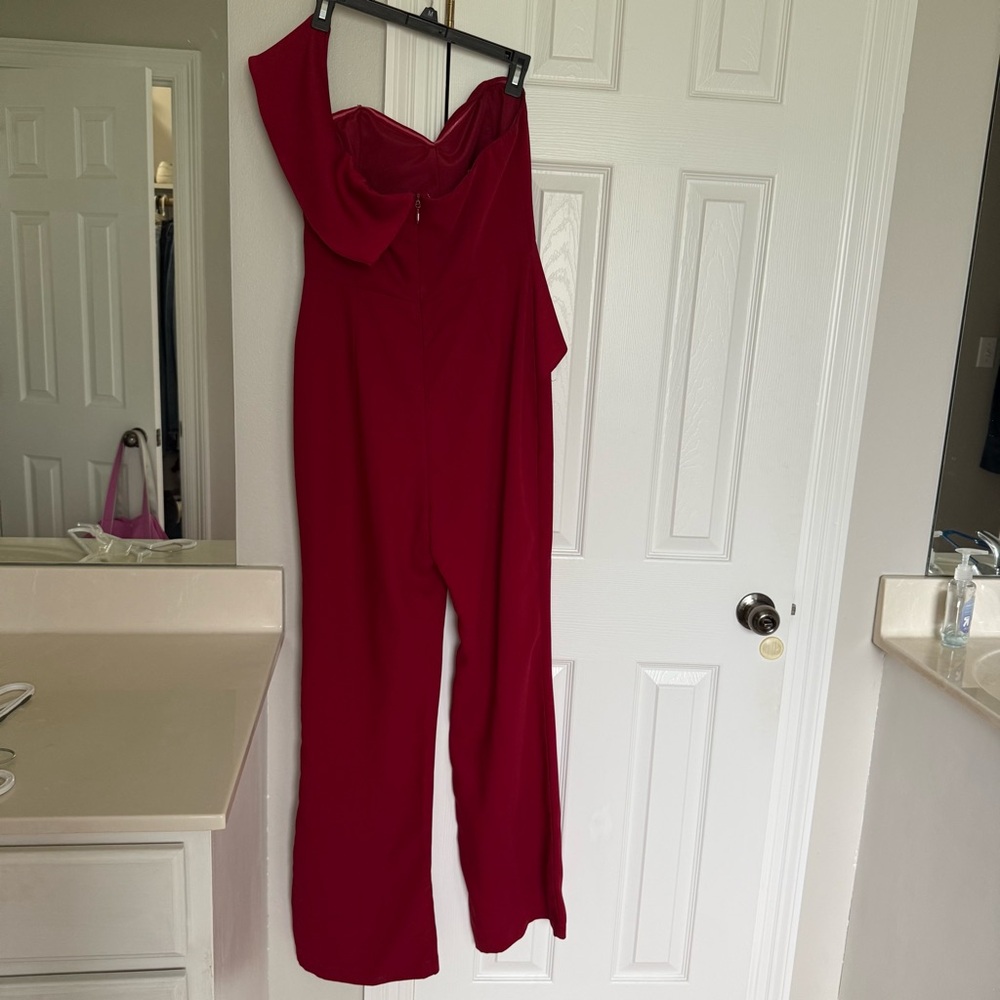 Red Gianni Bini One Shoulder Ruffle jumpsuit